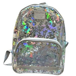 Loungefly Holographic Clear Sequin Mini Backpack - Silver Accents